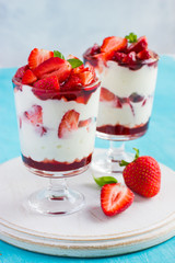 homemade dessert with fresh strawberry,  cream cheese and strawb