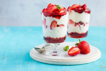 Deurstickers homemade dessert with fresh strawberry,  cream cheese and strawb © anna_shepulova