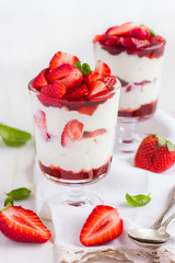 dessert with fresh strawberry,  cream cheese and strawberry  jam