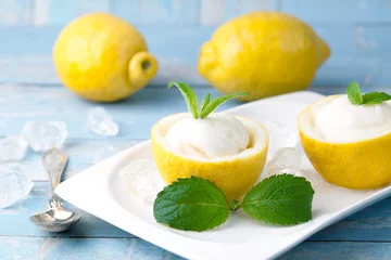 Küchenrückwand glas motiv Sorbet lemon dessert food © pixelliebe