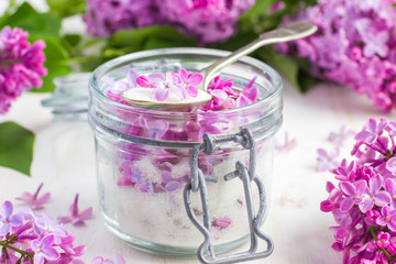 aromatic lilac sugar on jar