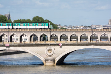 Subway train on a bridge in Paris