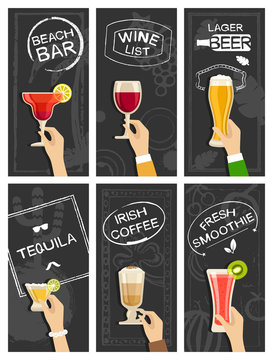 Drinks bar banners vector set