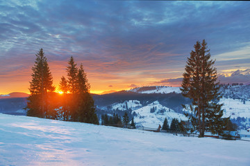 Dawn in mountains, winter