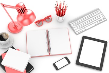 laptop and office stuff, workplace, top view