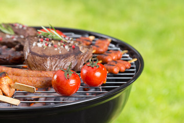 Barbecue grill with various kinds of meat