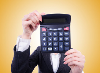 Nerd female accountant with calculator