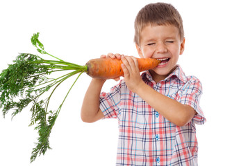 Little boy biting the carrot
