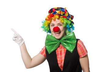 Female clown isolated on white