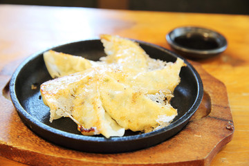 gyoza in wood background