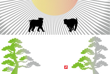 申年の猿の和風イラスト年賀状テンプレート