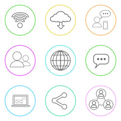 Internet Web Communication Thin Line Simple Icons Set Colorful 