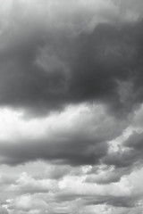 Storm sky, rainy clouds over horizon.
