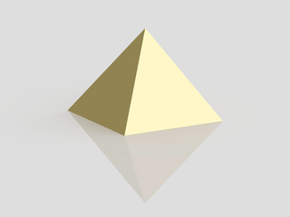 Golden pyramid on white reflective background