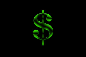 Obraz premium Illustration of a Green Dollar Sign on Black Background