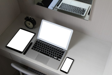 blank screen laptop computer and smart phone and digital tablet