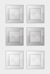 six gray square badges or buttons