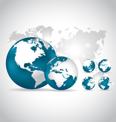 Modern globes and world map, vector illustration.