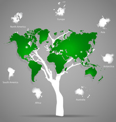 Tree shaped world map. Vector illustration.