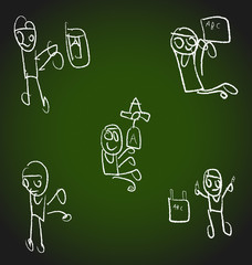 Hand drawn cute happy cartoon kids design, vector illustration.