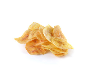 Fried banana slices isolated on white background
