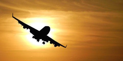 The silhouette of the plane against the sun.