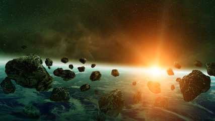 Meteorite impact on planet Earth in space