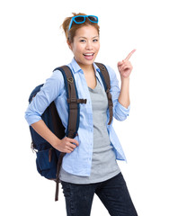 Young woman with finger point up