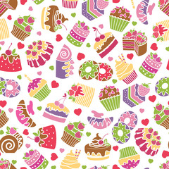 Baking and desserts seamless pattern background