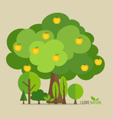 Abstract tree with apples. Vector illustration.