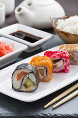 Japanese food - sushi and rolls, vertical