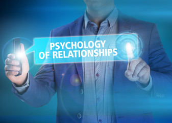 Businessman presses button psychology of relationships on virtua