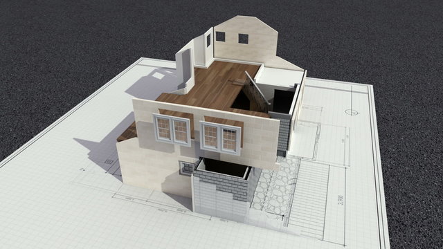 Architectural drawing changed three-dimensional house. and sale sign.
