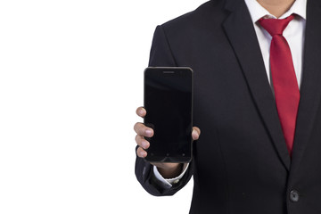 businessman  using mobile smart phone on white background