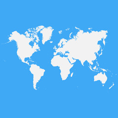 White world map on a blue background