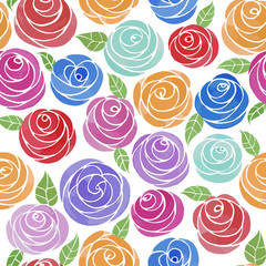 Seamless pattern with watercolor cute roses
