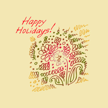 Greeting card with zigzag ornamentation and inscriptions.

