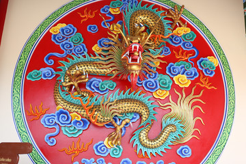 Chinese dragon with colorful statue.