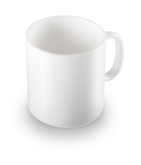 Photorealistic white cup isolated on white background.
