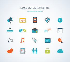 Flat design modern vector illustration icons set of website SEO