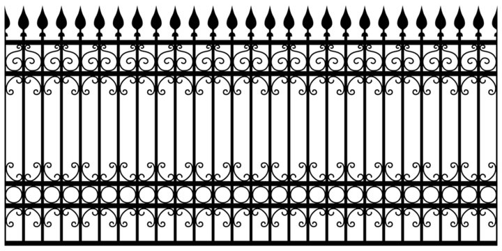 Schmiedeeiserner Zaun, schwarz-wei&szlig;, Vektor, nahtlos fortsetzbar