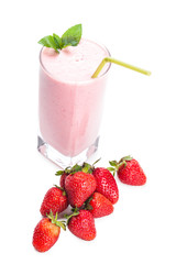 glass of strawberry cocktail and berries