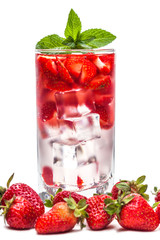glass of strawberry cocktail closeup