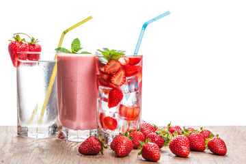 three glasses of strawberry cocktail