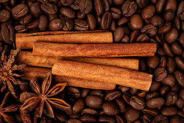 coffee beans, cinnamon  and star anise