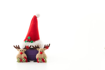 gift box with christmas hat and raindeer