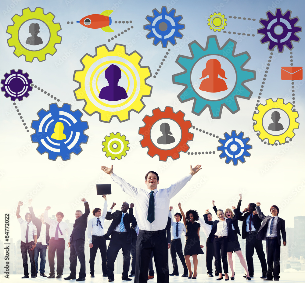 Aufkleber team functionality industy teamwork connection technology concep