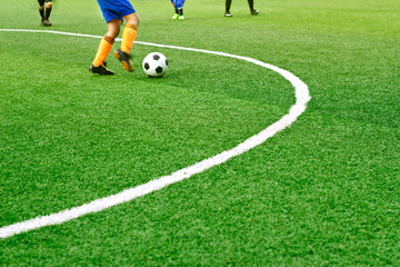 Green soccer field grass with white mark line.