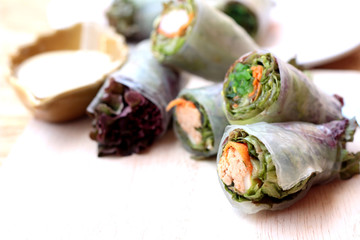Vegetable salad wrapped into spring rolls delicious