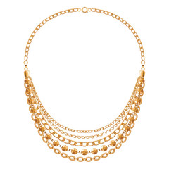 Many chains golden metallic necklace.